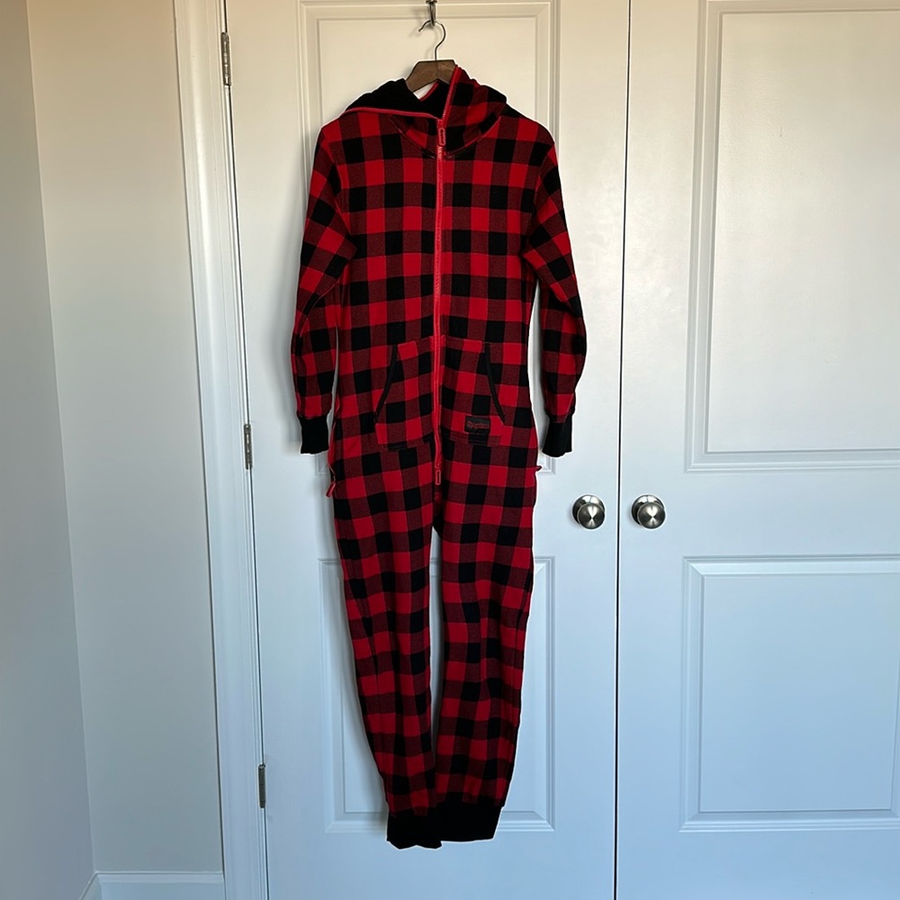 Tipsy Elves Red and Black Buffalo Plaid Onesie